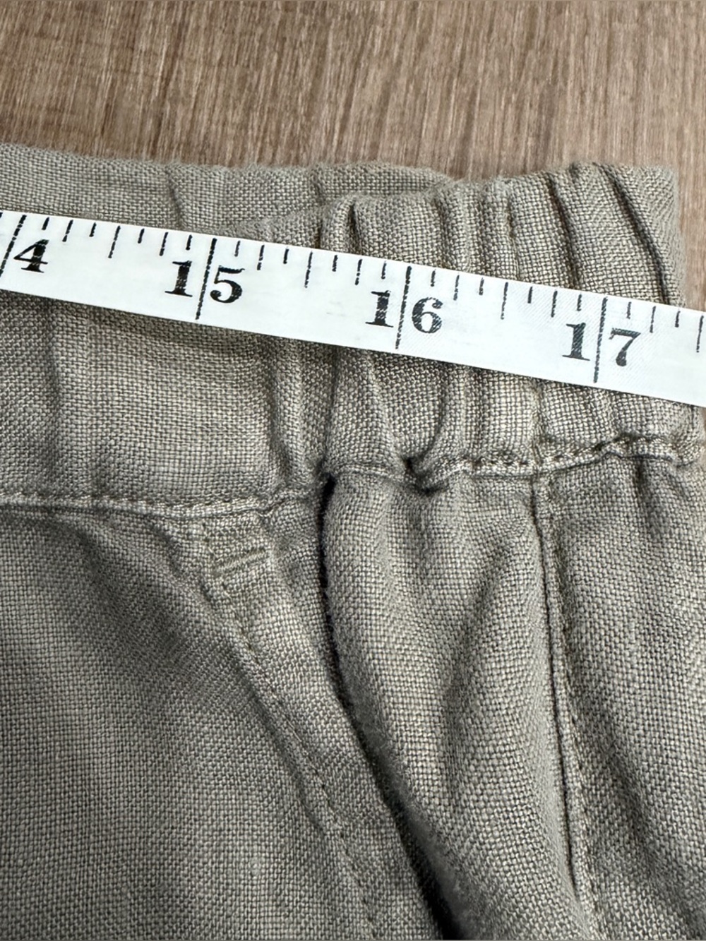 Pure Jill Dyed Linen Pull On Roll Tab Pants M Olive Elastic Waist 35x29 Flaw - Picture 5 of 14